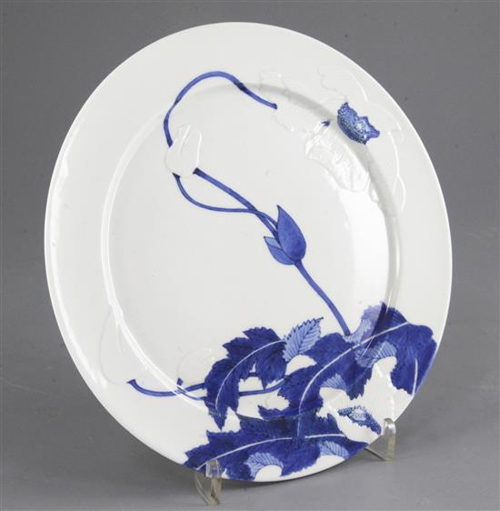 A fine Japanese blue and white month plate, c.1890, by Seifu Yohei III (1851-1914), 21cm